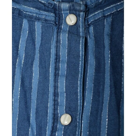 Wrangler Retro Women's L Striped Denim Sleeveless Button-Down Mini Dress Pockets - Picture 4 of 10